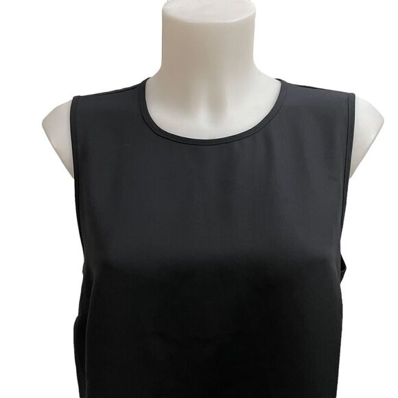 BCBG MAXAZRIA solid black sleeveless blouse ruffled assymmetric hem‎ sz medium - Picture 3 of 9